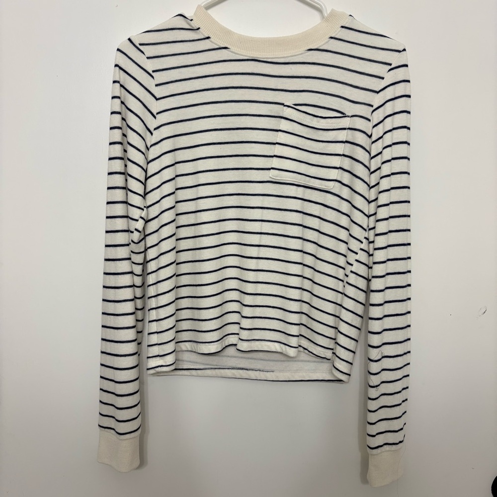 Marine Layer Striped Navy Blue White Crop Crewneck Sweater Nautical Women’s Sm